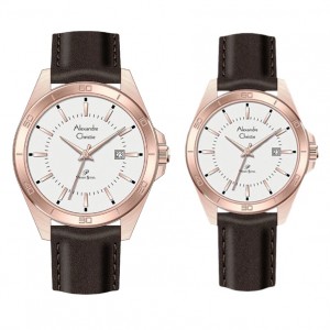 Alexandre Christie AC 1011 Rosegold White Brown Leather Couple